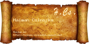 Haiman Csinszka névjegykártya